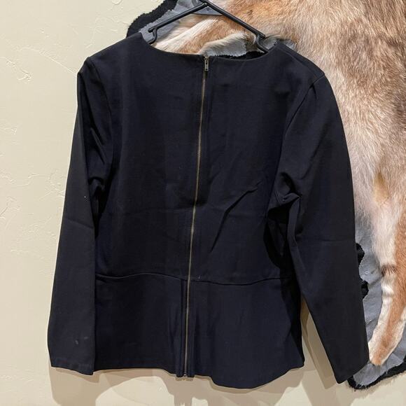 J. Crew Womens Large Long Sleeve Black Zip Back Peplum Top Office‎ Siren Preppy - Picture 2 of 3